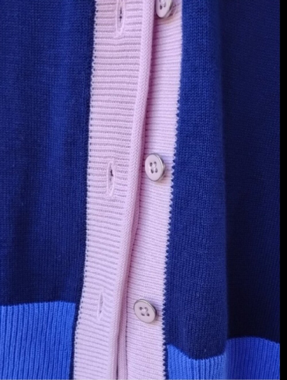 Talbots Blue Cardigan with Pink Trim and Light Blue Hem - Picture 3 of 3